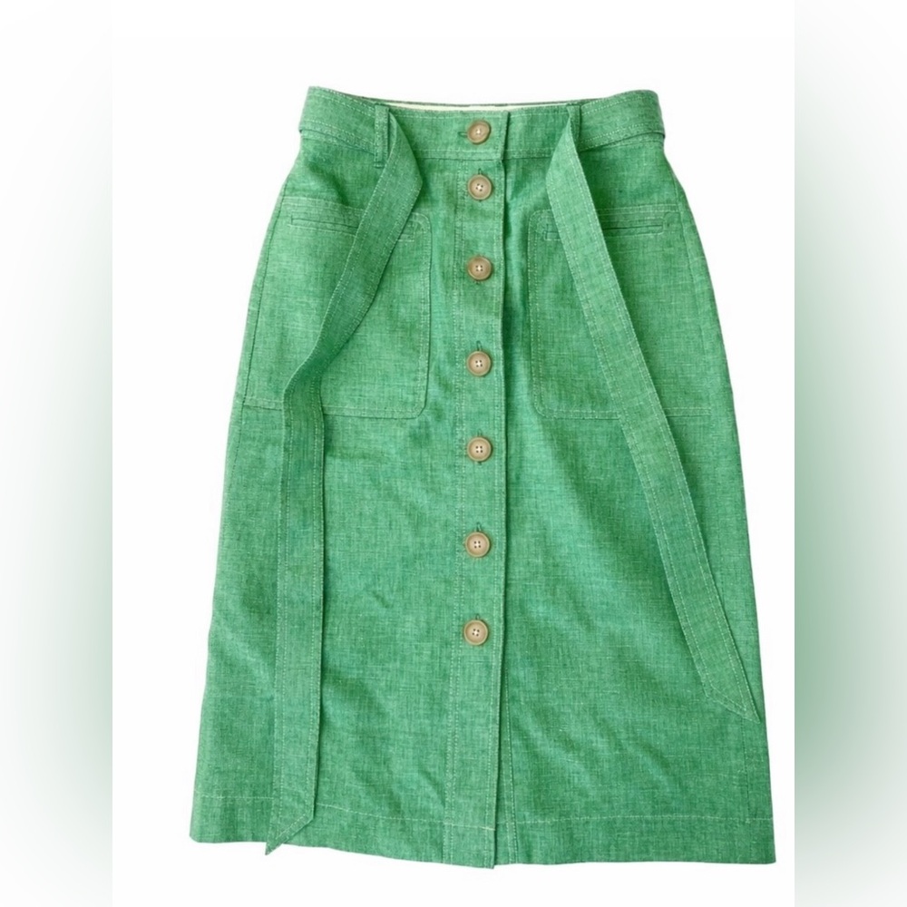 J.Crew Green Linen Blend Button Front Midi Skirt 6 casual spring skirt - Picture 4 of 9